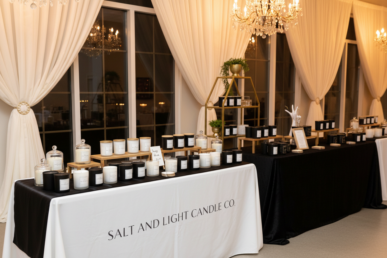 Candle Bar with Black Runner in Ballroom